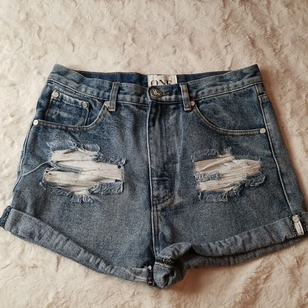 One Teaspoon Shorts Womens Size 25 Denim Rolled Cuff Summer Festival
